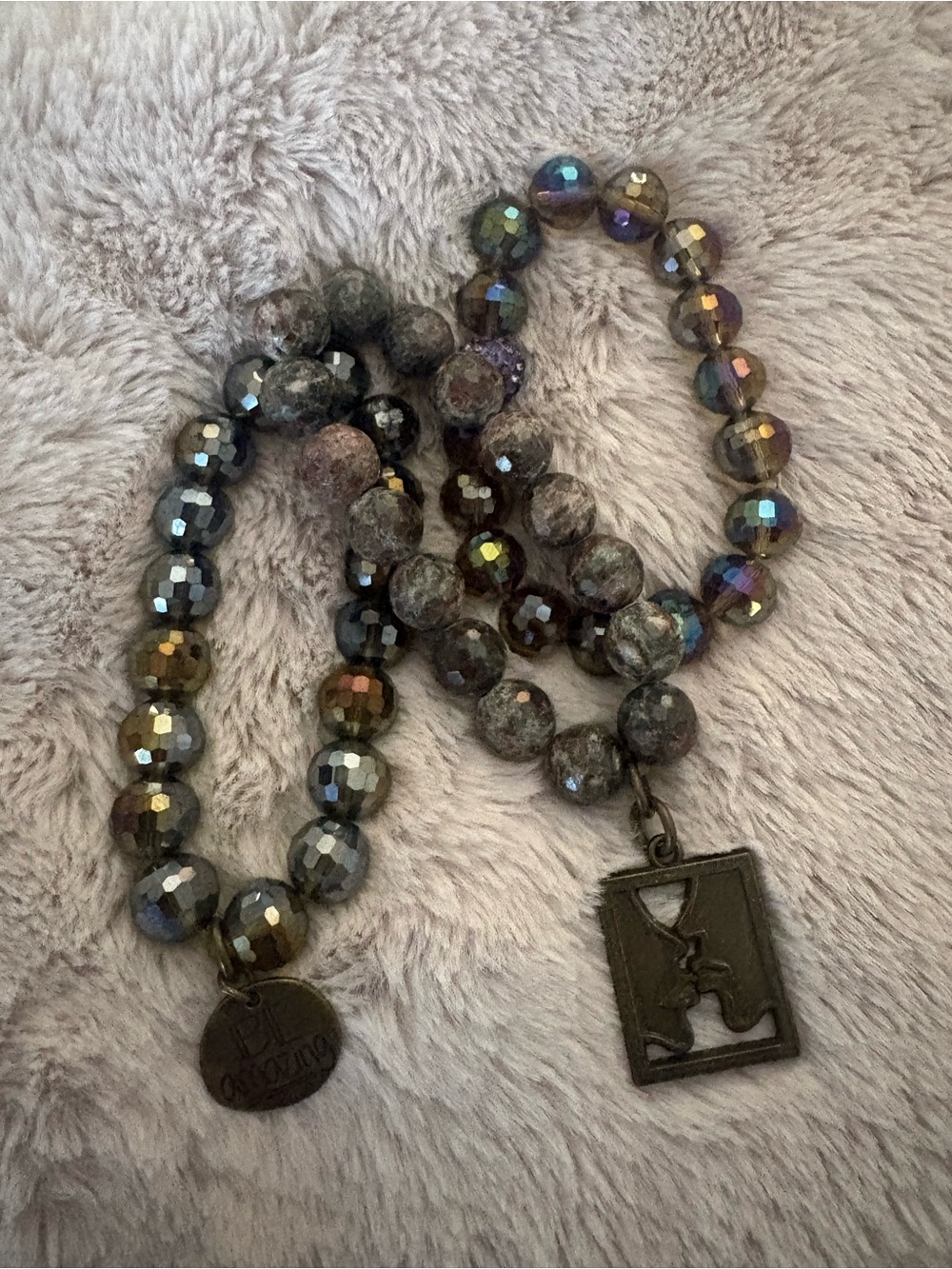Iridescent Faceted Bead Necklace with Pendant